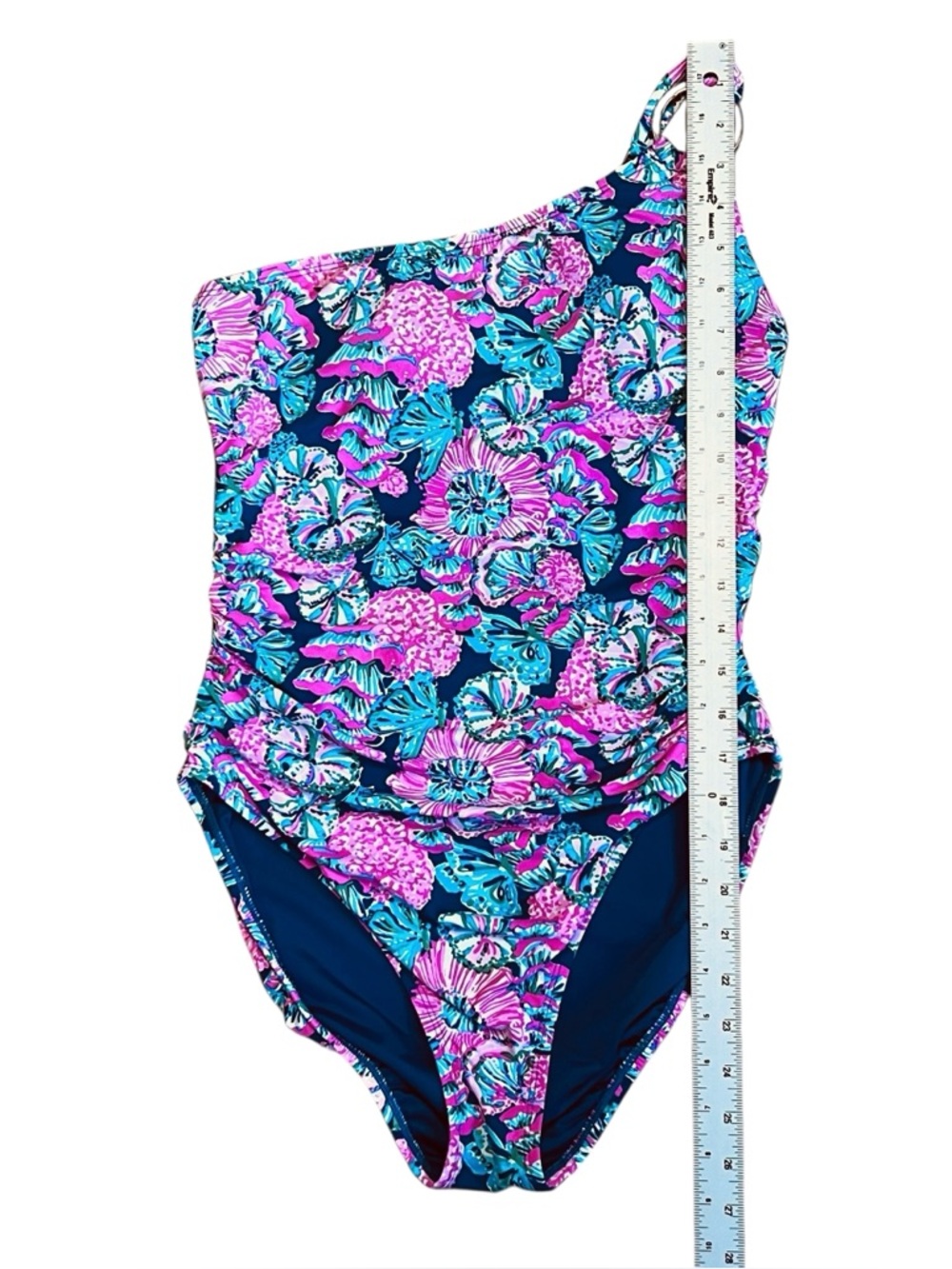 Lilly Pulitzer Women 10 Pink Blue Floral Leola Swimsuit One Piece Asymmetrical - Picture 11 of 12